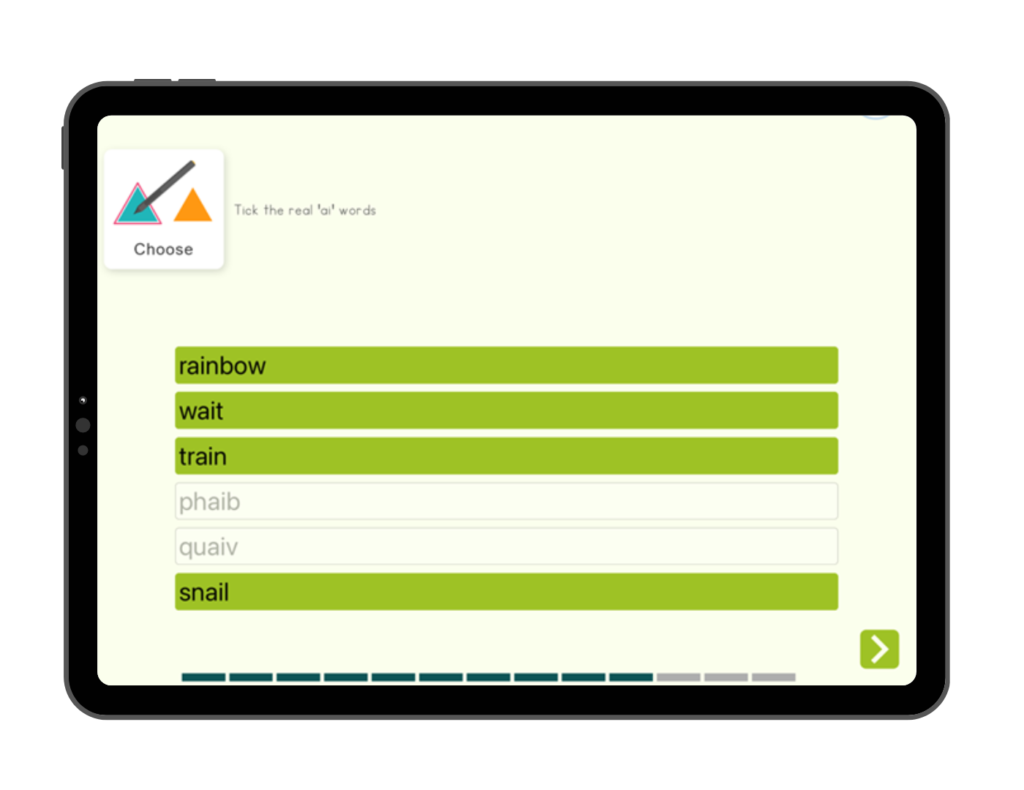 Kaligo phonics exercise - tick the words