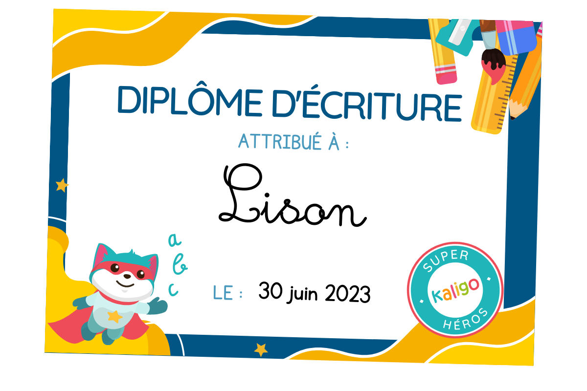 diplôme d'écritue de Lison pour l'année 2022 2023